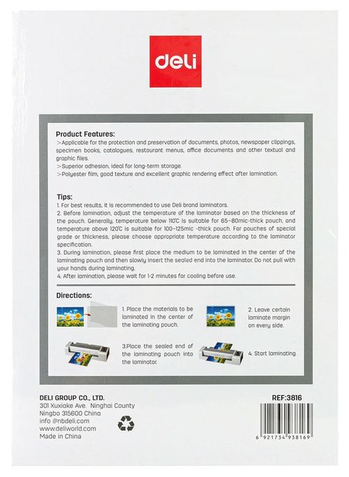 купить Плёнка для ламинирования Deli DLE3816, A4, 80мkм, 100 листов в Кишинёве 