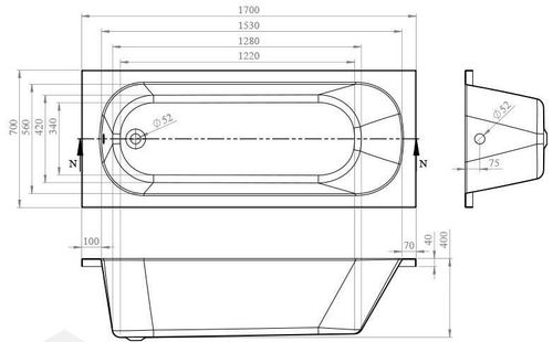 купить Ванна Bonito Home Salsa 1700x700 акрил, прямоугольная в Кишинёве 