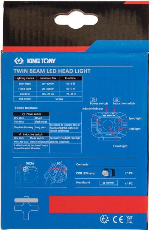 купить Фонарь King Tony 9TA53 диодный налобный аккумуляторный, 4+2W, 400 Lm в Кишинёве 
