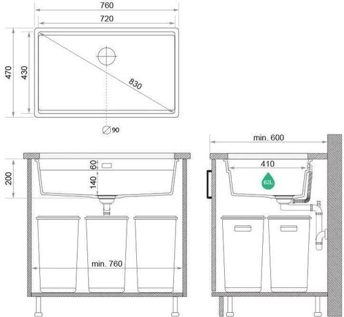 купить Мойка кухонная Primagran Prague 80 Level Undermount Grey + accesorii 470x760 MP8KS#P в Кишинёве 