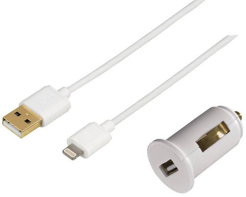 купить Зарядное устройство для автомобиля Hama 119432 Piccolino Car Charger, 5 V/2.4 A + Lightning Charg/Sync Cable, white в Кишинёве 