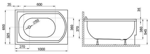 купить Ванна Polimat Mini 100x65 + suport (acryl) в Кишинёве 