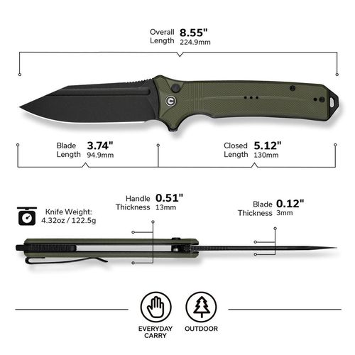 купить Нож походный Civivi C23080-3 Neurohaptic, lamă Nitro-V, G10, Button Lock в Кишинёве 