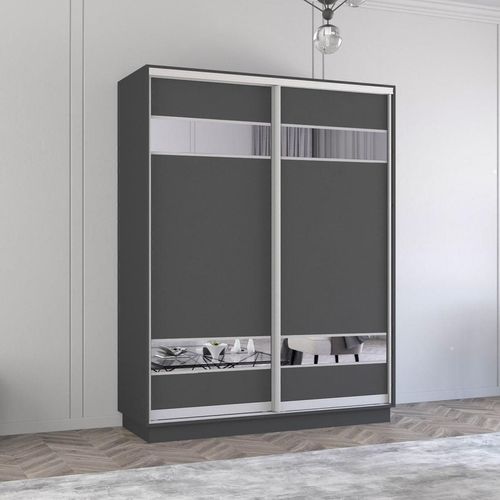 купить Шкаф Mobildor-Lux Fox uși glisante din PAL cu elemente din oglindă (210x60x240H cm) Anthracite в Кишинёве 