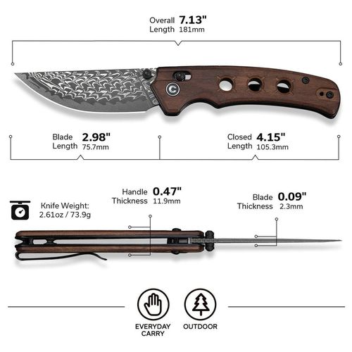 купить Нож походный Civivi C24020C-DS1 Noctis, mâner lemn Guibourtia, Crossbar Lock в Кишинёве 