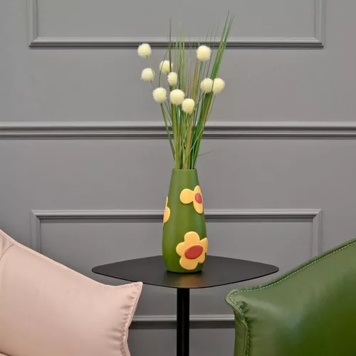 cumpără Decor Deco Vaza din ceramica cu flori, verde (25.5x10x6cm) în Chișinău 