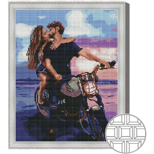 cumpără Tablou pe numere Art Gallery QB205852 Mozaic cu diamante patrate 40x50cm Cuplu indragostit pe motocicleta în Chișinău 