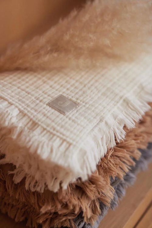 cumpără Lenjerie de pat pentru copii Jollein 521-557-66041 Paturica Muslin Fringe Ivory, 120x120cm în Chișinău 