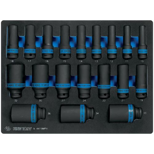 cumpără Set de tubulare, bite, duze King Tony 4419MP Set chei tubulare de impact 1/2", 6 puncte, 10-32mm, 19 piese în Chișinău 