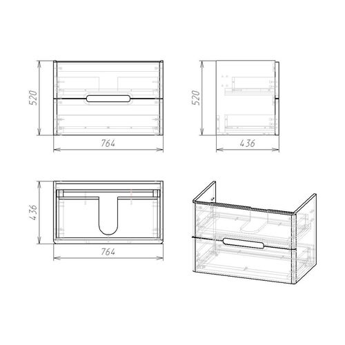 Set mobilier PUERTA 80cm gri: dulap montat pe perete, 2 sertare + lavoar montat la suprafață art 13-16-018 