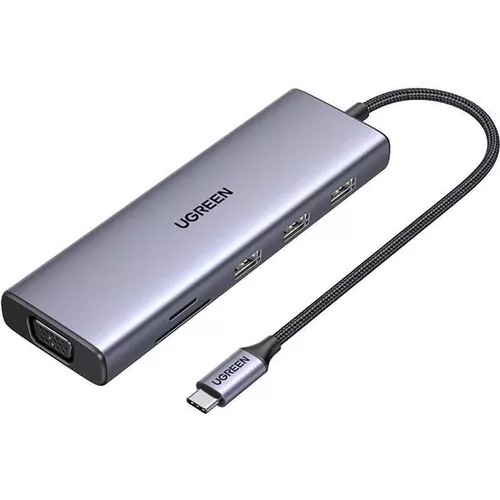 купить USB Hub Ugreen 15600 HUB 9in1 USB-C to HDMI (4K@60Hz) + VGA+ 3*USB-A 3.0 + Gigabit RJ45 +SD/TF + PD 100W | CM498, Grey в Кишинёве 
