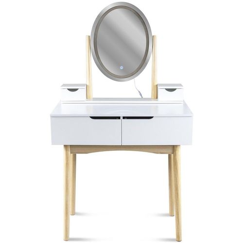 купить Стол Jumi CM-920439 Туалетный столик с банкеткой и овальным зеркалом со светодиодной подсветкой (140x80x40 см), белый/бежевый в Кишинёве 