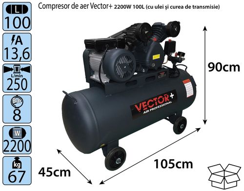 cumpără Compresor Vector+ 2200W 100L (cu ulei si curea de transmisie) în Chișinău 
