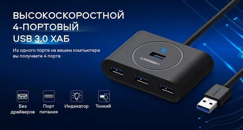 cumpără Adaptor de rețea USB Ugreen 40850 HUB 4in1 Type-C 3.0 to 4*USB-A 3.0, USB-C OTG Function, Black în Chișinău 