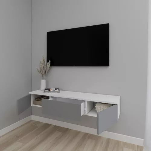 купить Тумба напольная для TV Smartex (16567) Т10 120 TV-Навесная Alb+Grafit в Кишинёве 