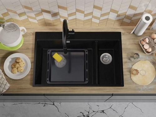 cumpără Chiuvetă bucătărie Primagran Oslo 80 Duo Top Black + accesorii 530x780 MOVKC în Chișinău 