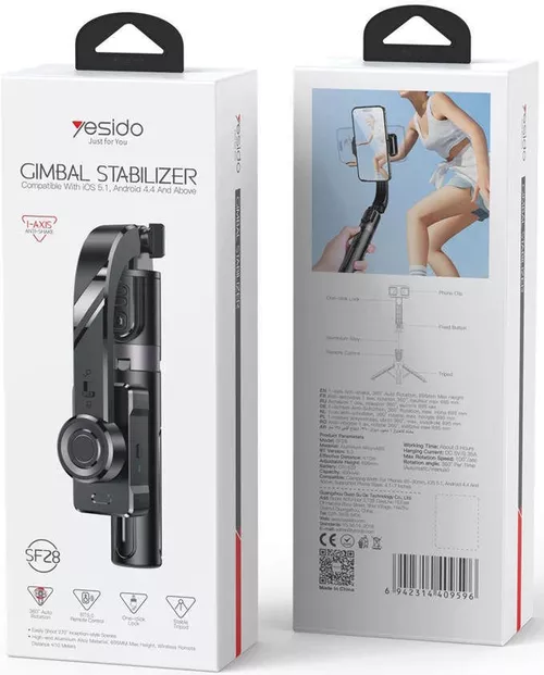 cumpără Stabilizator Yesido SF28 BT5.0 Selfie Stick+ Gimbal 360°,Tripod Foldable Stabilizer 400mAh 70cm (SF28), Black în Chișinău 