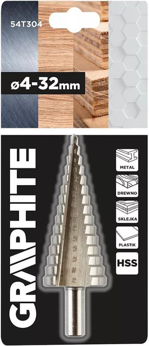 купить Сверло Graphite 54T304 Burghiu treptat,4-32mm, HSS p/u lemn, plastic в Кишинёве 