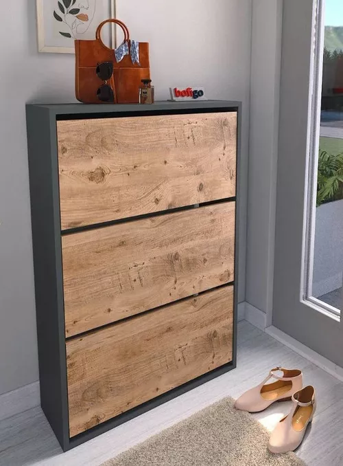 купить Полка для обуви Nex Home Полка для обуви, 3 отделения, 74x24x111 см, Антрацит/Дуб (18-03-82) в Кишинёве 