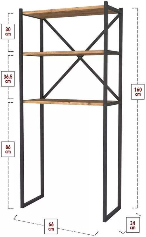 купить Этажерка Bofigo Для стиральной машины, металлический каркас, 66x34x160 см, Дуб (13-03-02) в Кишинёве 