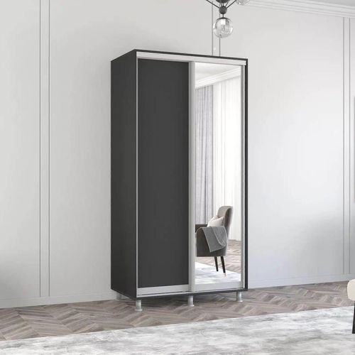 cumpără Dulap Mobildor-Lux Aron-P 1.0m-1.8m uși glisante din oglindă și PAL (140x60x240H cm) Anthracite în Chișinău 