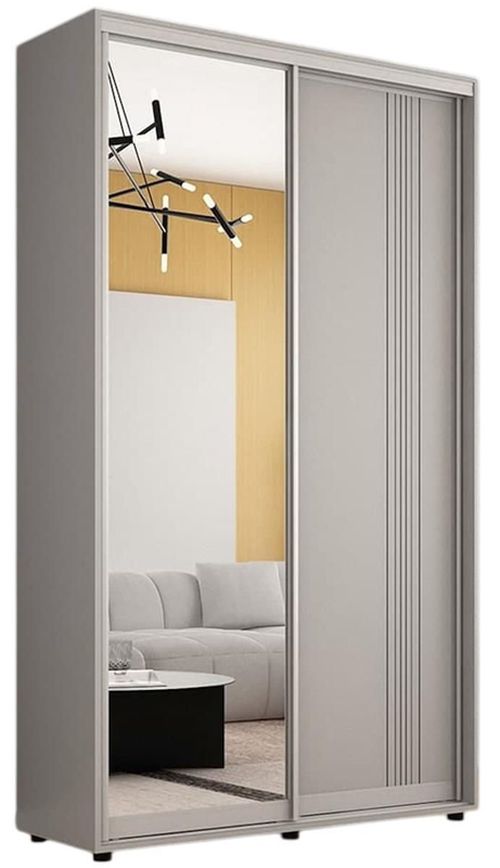 cumpără Dulap Mobildor-Lux Compact uși glisante Oglindă + PAL cu ornament linii (130x45x200H cm) Grey în Chișinău 