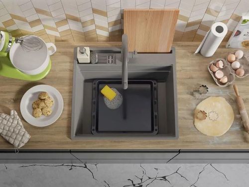 cumpără Chiuvetă bucătărie Primagran Oslo 60 Pocket Multilevel Grey + accesorii 530x580 MOCKG în Chișinău 