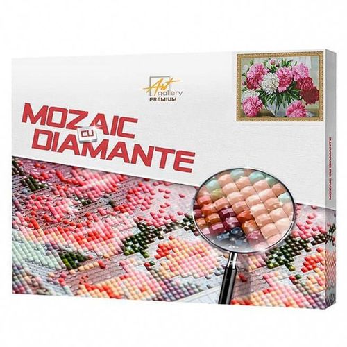 купить Картина по номерам Art Gallery QB204057 Mozaic cu diamante patrate 40x50cm Bujori albi si roz в Кишинёве 