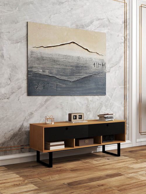 купить Тумба напольная для TV Deco Zenvo 141x40x54H Oak/Black в Кишинёве 