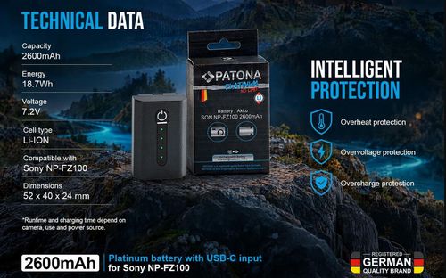 купить Аккумулятор для фото-видео Patona 1360, battery with USB-C Input f. Sony NP-FZ100 в Кишинёве 