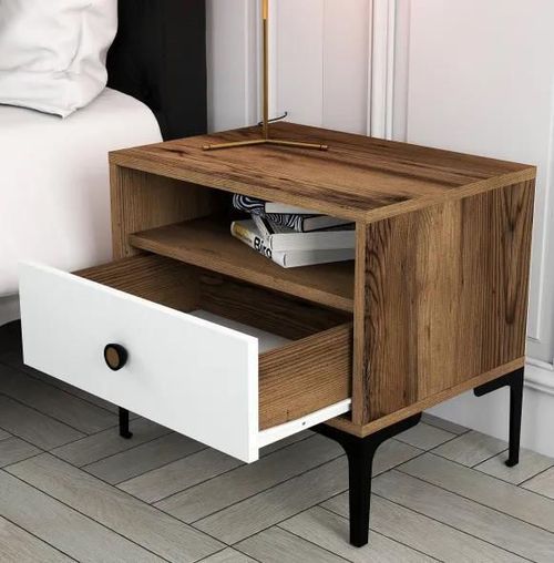 cumpără Noptieră Trendy Lizbon-530, Nuc, Alb, 56x50x40cm (GTR001517) în Chișinău 