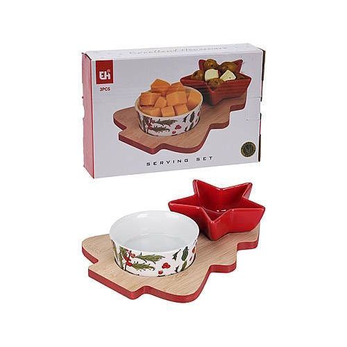 купить Новогодний декор Promstore 54515 Set de Craciun 3 buc, cupe + suport din lemn в Кишинёве 