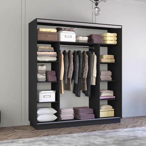 купить Шкаф Mobildor-Lux Fox uși glisante din PAL cu elemente din oglindă (190x60x230H cm) Anthracite в Кишинёве 