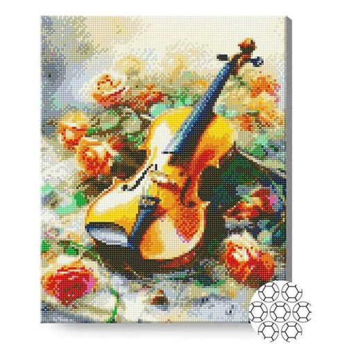 cumpără Tablou pe numere Art Gallery GA87358 Mozaic cu diamante 40x50cm Vioara si trandafiri în Chișinău 