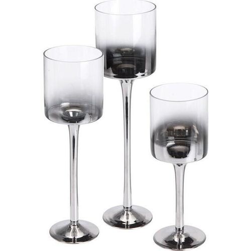 купить Декор H&S 52517 Set 3 sfesnice din sticla Pocal 25cm, 30cm, 35cm, argintiu в Кишинёве 