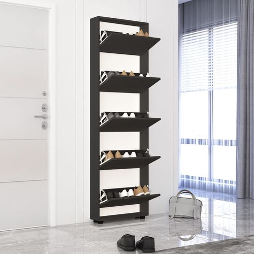 купить Полка для обуви Mobildor-Lux Leo Slim 90x16x203H cm White/Anthracite в Кишинёве 