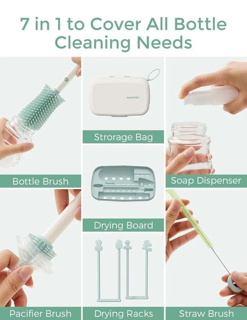 купить Сушка для бутылочек Momcozy LS001-GE12NB-A Set pentru curatarea biberoanelor 7in1 Green в Кишинёве 