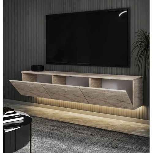 cumpără Comodă TV Trendy Suport TV, Neon Illuminated, Travertin, 160x35x32cm în Chișinău 