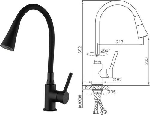 cumpără Bateria bucătărie Frap F 4044-6 NEGRU (chiuveta plus) Alama în Chișinău 