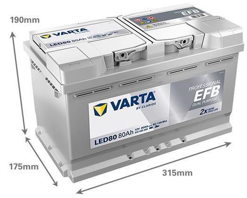 купить Автомобильный аккумулятор Varta 80AH 800A(EN) клемы 0 (315x175x190) S4 E11 EFB (Prof DP) (932080080K312) в Кишинёве 