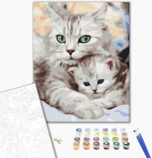 купить Картина по номерам BrushMe BS52689FC 40x50 cm (fără cutie) Pisica mamă cu pisoiașul в Кишинёве 