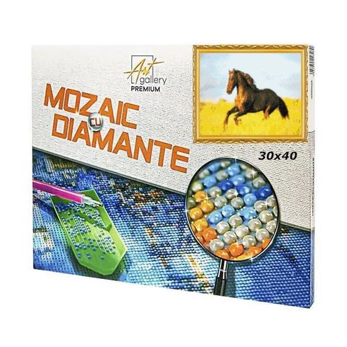 купить Картина по номерам Art Gallery GB81395 Mozaic cu diamante 30x40cm Cal in lan de grau в Кишинёве 