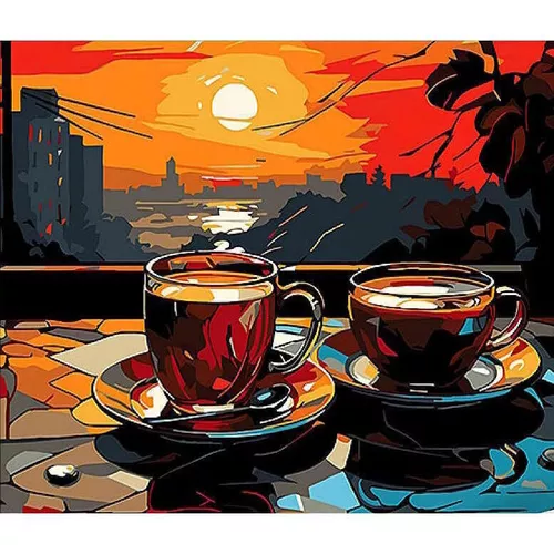 cumpără Tablou pe numere Strateg 58025 Ceai la apus 30x40cm (fundal negru) în Chișinău 