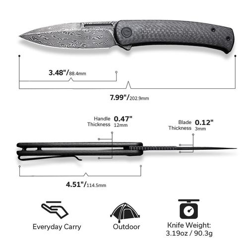 купить Нож походный Civivi C21025C-DS1 Caetus, mâner carbon fiber, Liner Lock в Кишинёве 