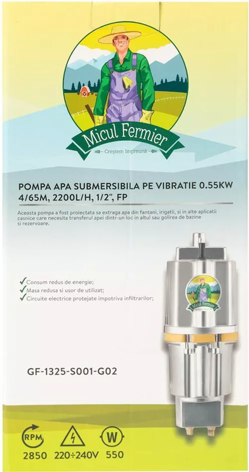 cumpără Pompă Micul Fermier GF-1324-S001-G02 submersibila 0.55kW 4/70m 2000l/h (Vibratie) în Chișinău 
