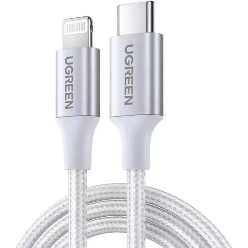 купить Кабель для моб. устройства Ugreen 70523 Cable Type-C to Lightning MFI, 3A, 1M, Shell Braided, US304, Silver в Кишинёве 