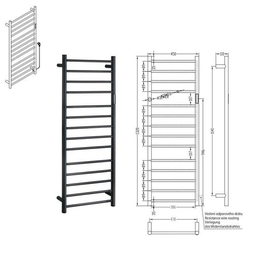 купить Полотенцесушитель Bemeta Radiator baie electric 450x1320 Black 180W 704151050 в Кишинёве 