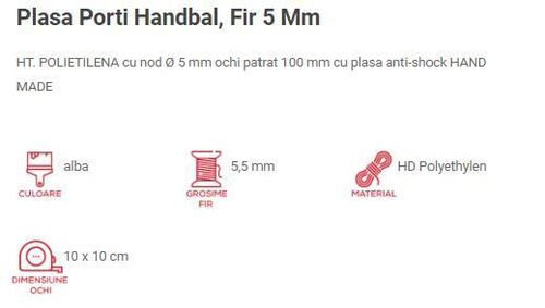 купить Спортивное оборудование misc 7873 Plasa handbal 3*2*1*1m 5 mm +antishock 510PPA FDP (pereche) в Кишинёве 