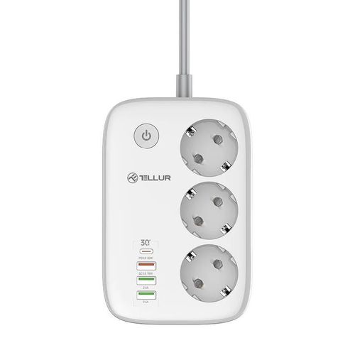 cumpără Filtru electric Tellur TLL331521 Prelungitor WiFi Smart, 3 porturi, PD30W, QC18W, 2xUSB 2.4A, 2500W, 10A, 2m în Chișinău 