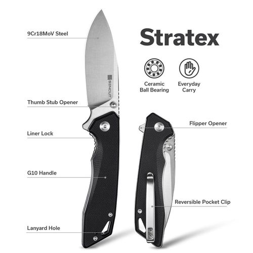 купить Нож походный Sencut S25055-1 Stratex, G10 negru, Liner Lock в Кишинёве 